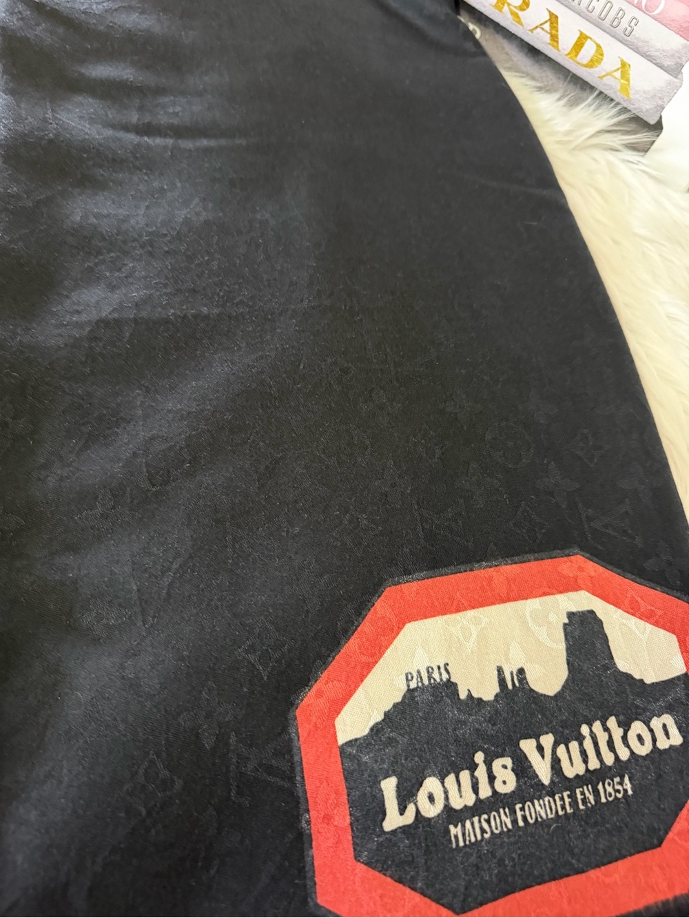 Louis Vuitton Paris 1854 Motif Black Graphic Logo wrap shawl.